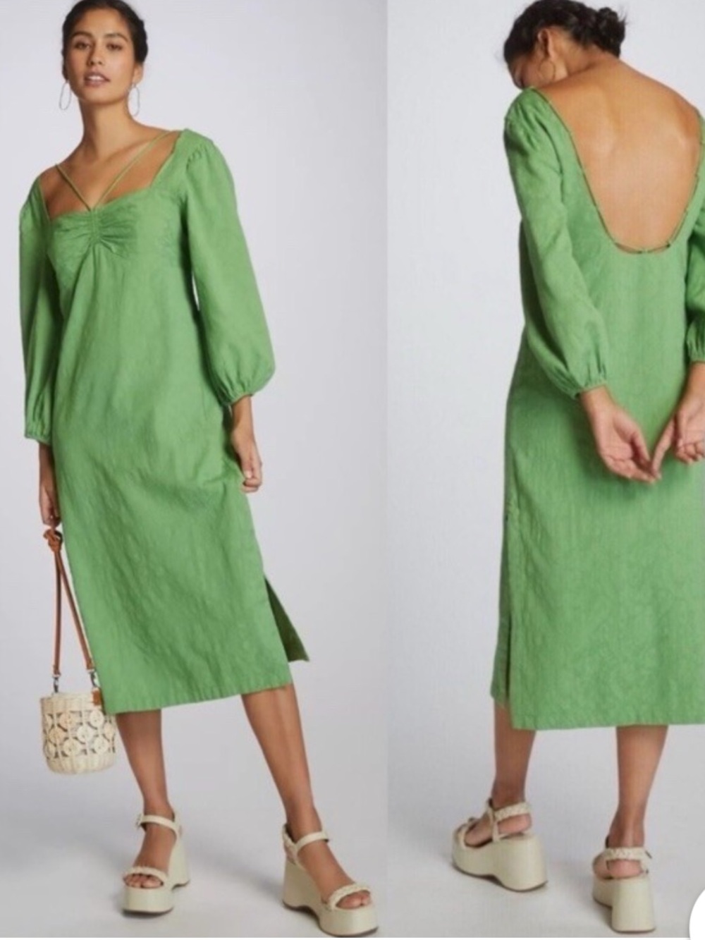 NWT retail $160 size 6 #Anthropologie, #Maeve Low-back midi dress in green.